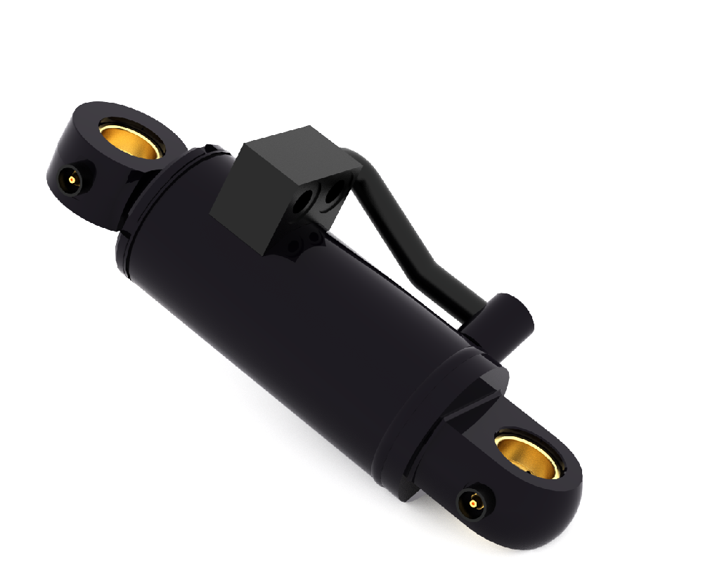 Winged arm variable amplitude oil cylinder